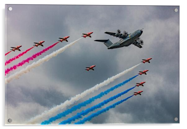 Airbus A400 with the Red Arrows Acrylic by Chris Lord