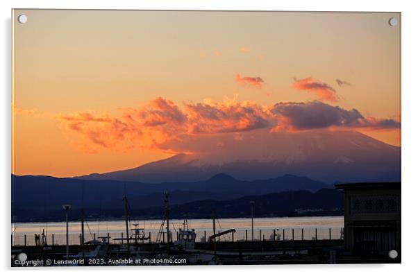 Mount Fuji during sunset seen from Enoshima, Japan Acrylic by Lensw0rld 