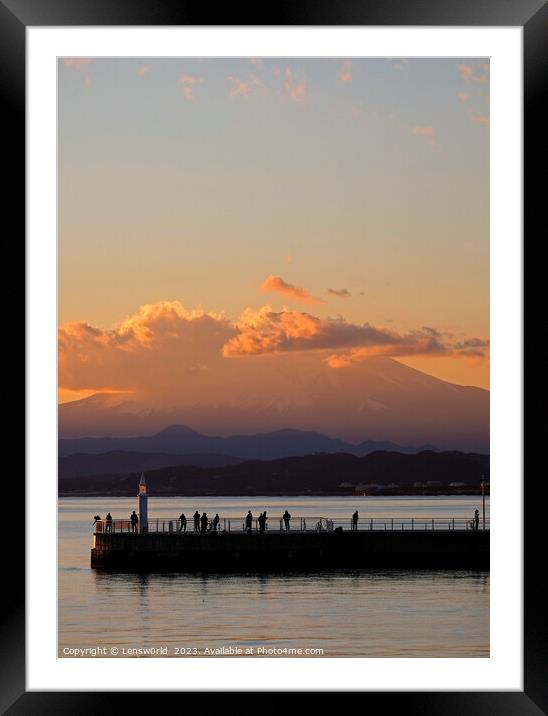 Mount Fuji during sunset seen from Enoshima, Japan Framed Mounted Print by Lensw0rld 