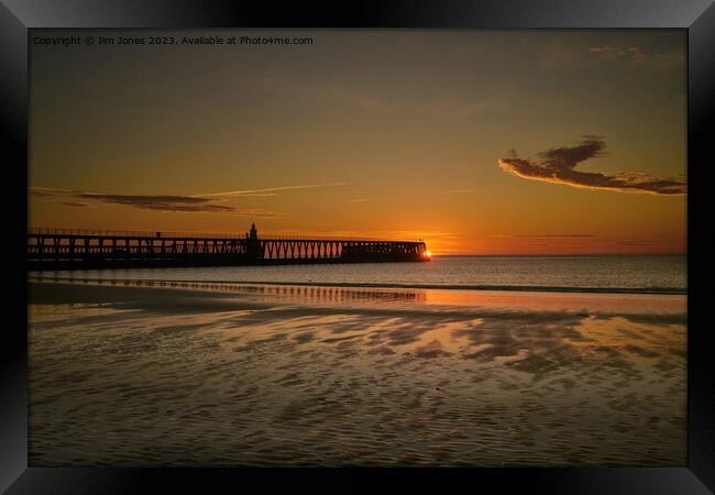 January Sunrise at the end of the pier Framed Print by Jim Jones