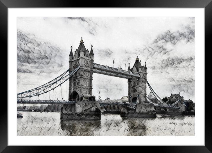 Tower Bridge Pencil Sketch Framed Mounted Print by Glen Allen