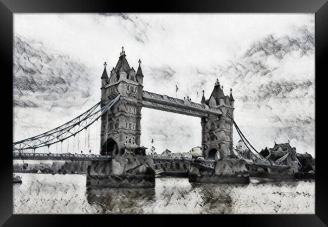Tower Bridge Pencil Sketch Framed Print by Glen Allen