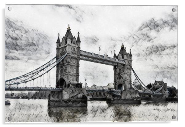 Tower Bridge Pencil Sketch Acrylic by Glen Allen