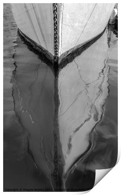 Monochrome Boat with Water Reflection Print by Maggie Bajada