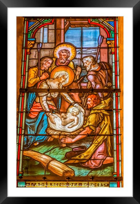 Nativity Stained Glass Notre Dame Nice France Framed Mounted Print by William Perry