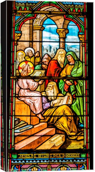 Young Jesus Teaching Temple Stained Glass Notre Dame Nice France Canvas Print by William Perry