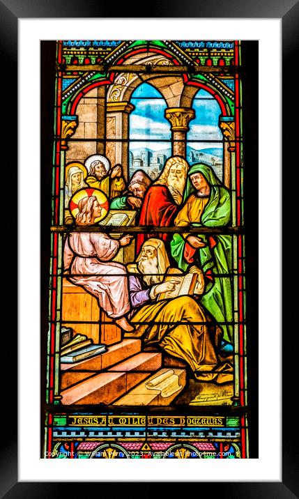 Young Jesus Teaching Temple Stained Glass Notre Dame Nice France Framed Mounted Print by William Perry