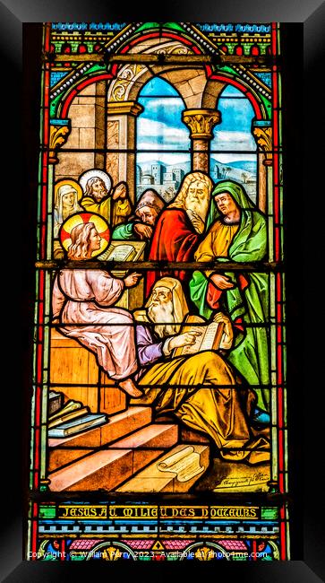 Young Jesus Teaching Temple Stained Glass Notre Dame Nice France Framed Print by William Perry