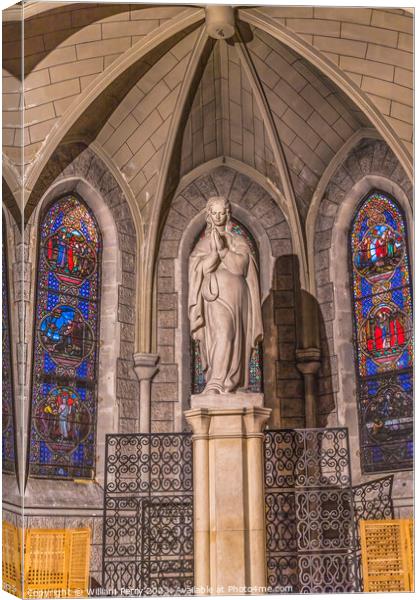 Virgin Mary Statue Stained Glass Notre Dame Church Nice France Canvas Print by William Perry