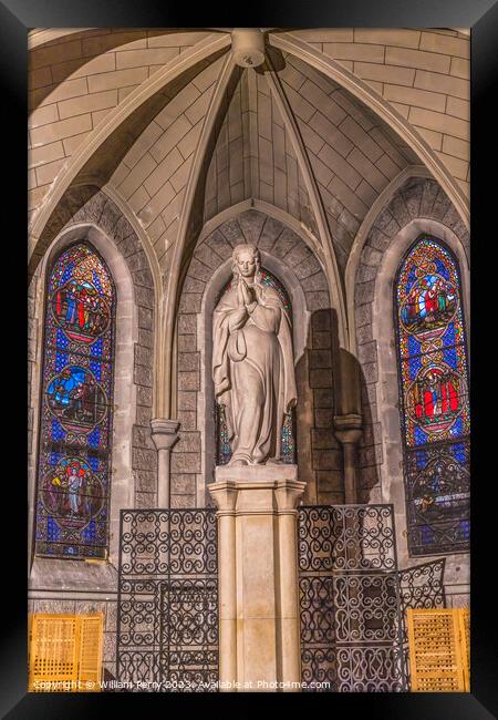 Virgin Mary Statue Stained Glass Notre Dame Church Nice France Framed Print by William Perry