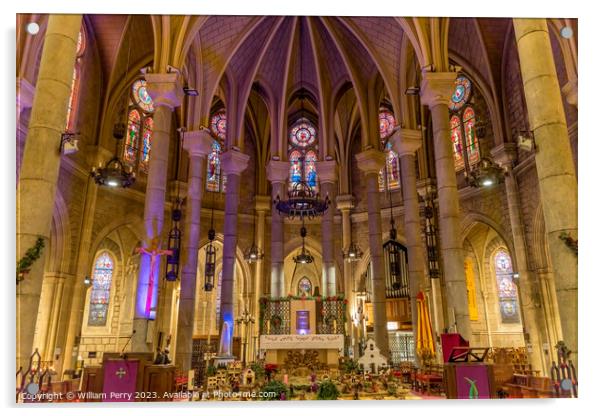 Christmas Decorations Creche Basilic Altar Notre Dame Church Nic Acrylic by William Perry