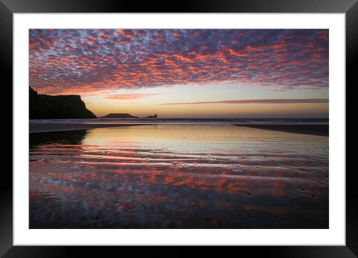 Sunset at Rhossili Bay Framed Mounted Print by Leighton Collins