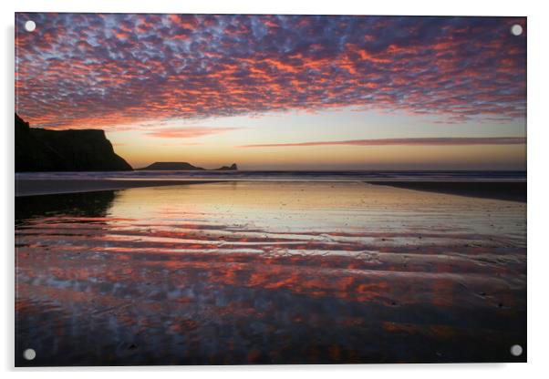 Sunset at Rhossili Bay Acrylic by Leighton Collins