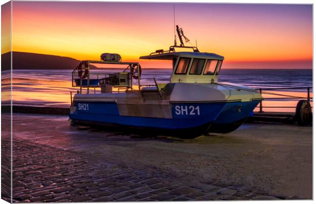 Filey boat ramp and Brigg at Sunrise Canvas Print by Tim Hill