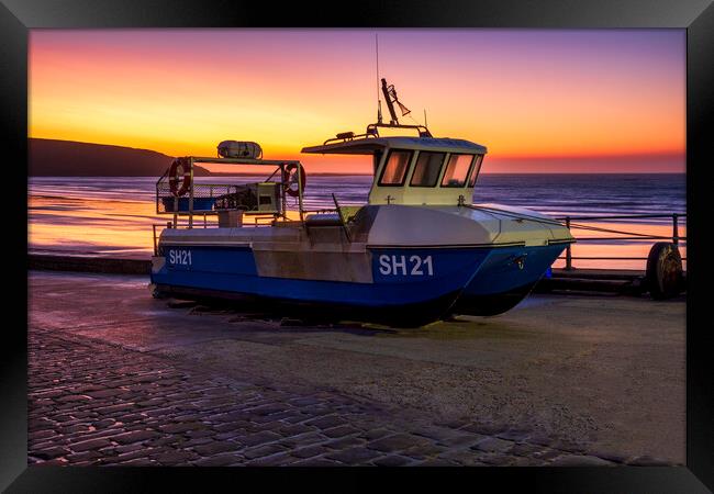 Filey boat ramp and Brigg at Sunrise Framed Print by Tim Hill