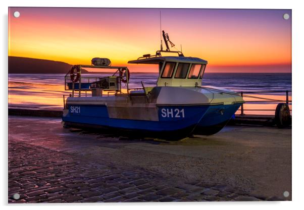Filey boat ramp and Brigg at Sunrise Acrylic by Tim Hill