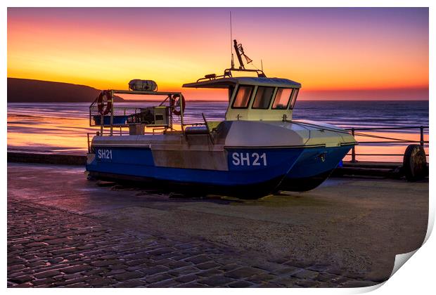 Filey boat ramp and Brigg at Sunrise Print by Tim Hill
