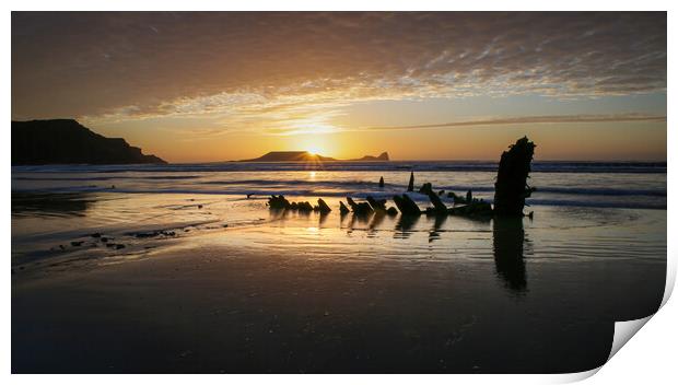 Sunset over Worms Head and the Helvetia Print by Leighton Collins