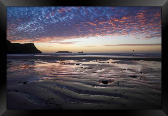 Dusk at Worms Head Framed Print by Leighton Collins