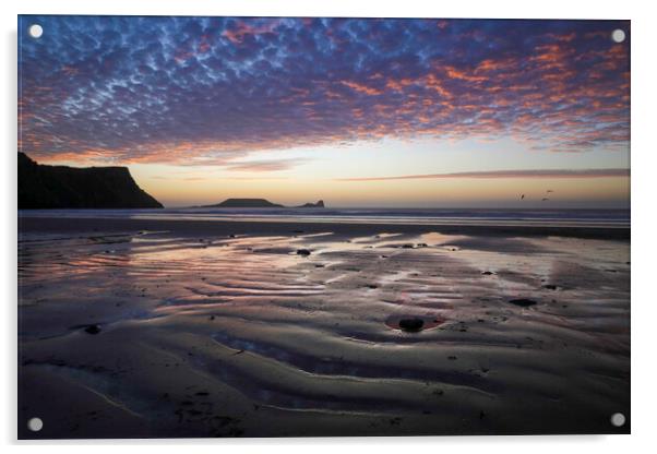 Dusk at Worms Head Acrylic by Leighton Collins