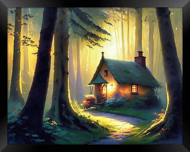 Enchanted Cottage in Woodland Framed Print by Roger Mechan