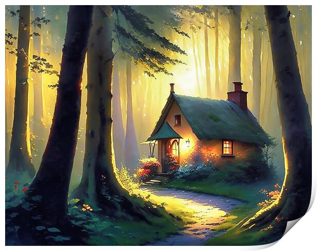 Enchanted Cottage in Woodland Print by Roger Mechan