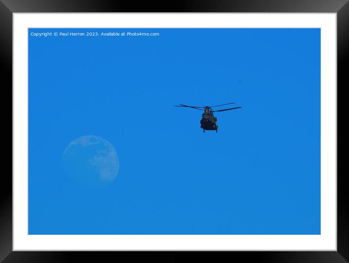 Chinook with moon in back ground Framed Mounted Print by Paul Herron