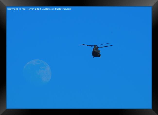 Chinook with moon in back ground Framed Print by Paul Herron