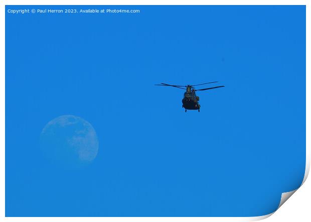 Chinook with moon in back ground Print by Paul Herron