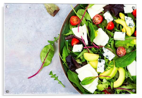 Fresh vegetable salad with greens and mozzarella Acrylic by Mykola Lunov Mykola