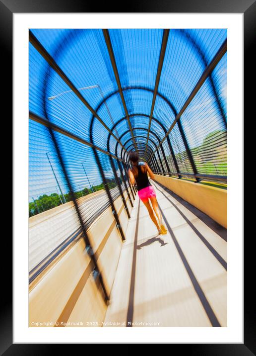 Young Afro American woman running through covered walkway Framed Mounted Print by Spotmatik 
