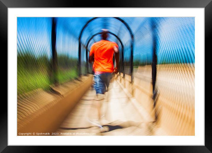 Afro American male jogging outdoors with motion blur Framed Mounted Print by Spotmatik 