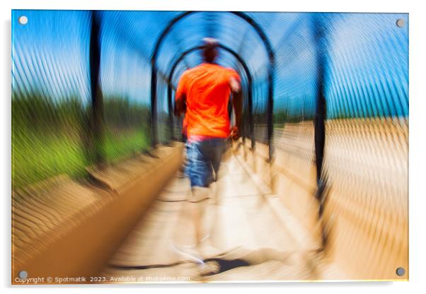 Afro American male jogging outdoors with motion blur Acrylic by Spotmatik 