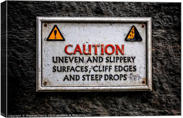 Coastal Footpath Sign, Caution Canvas Print by Stephen Young