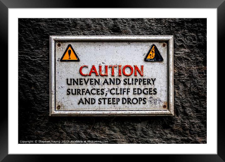 Coastal Footpath Sign, Caution Framed Mounted Print by Stephen Young