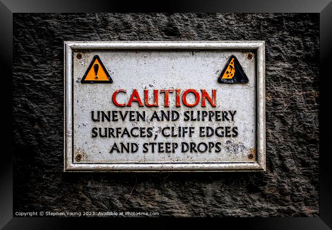 Coastal Footpath Sign, Caution Framed Print by Stephen Young