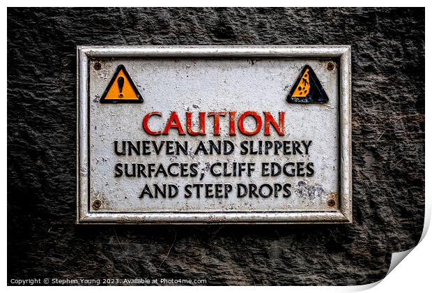 Coastal Footpath Sign, Caution Print by Stephen Young
