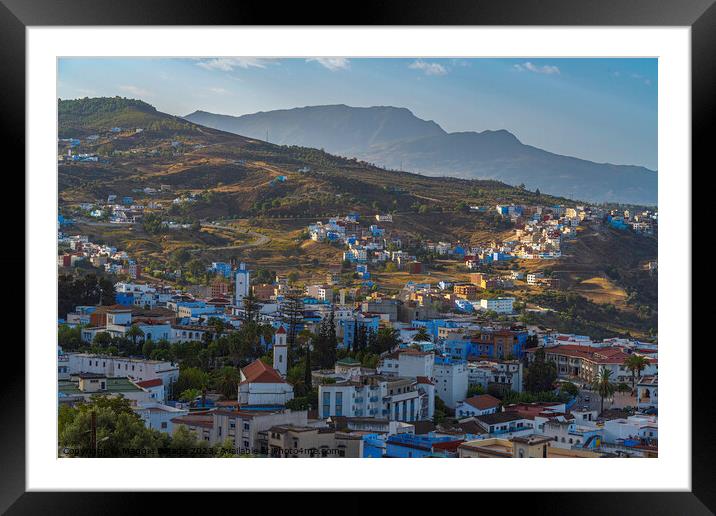 Wonderful Blue City with Mountains of Chefchoueon, Morocco Framed Mounted Print by Maggie Bajada