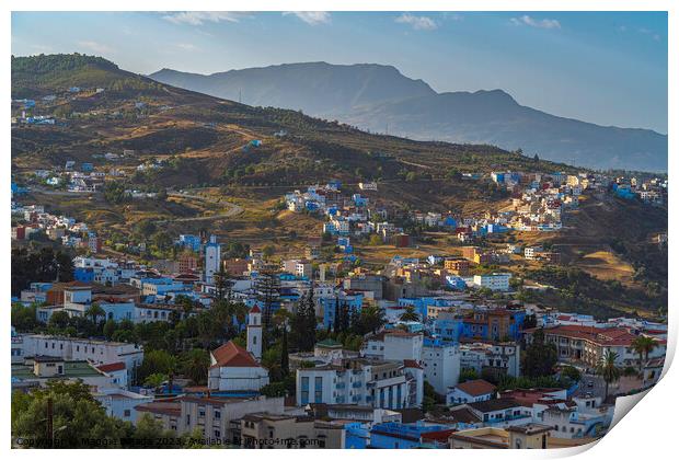 Wonderful Blue City with Mountains of Chefchoueon, Morocco Print by Maggie Bajada