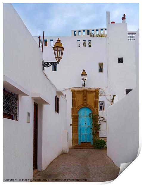 White Building with Blue Door in Rabat, Morocco. Print by Maggie Bajada