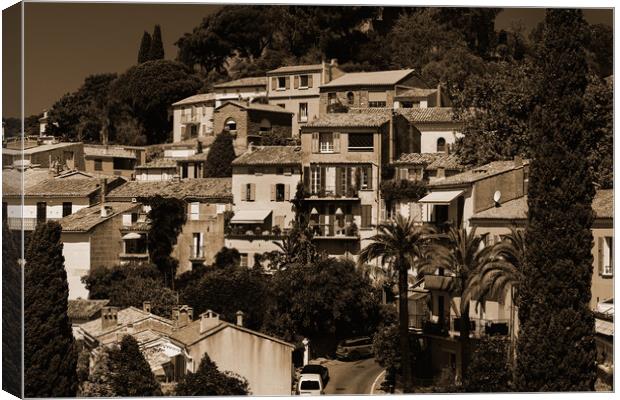 view on Bormes-les-Mimosas in sepia Canvas Print by youri Mahieu