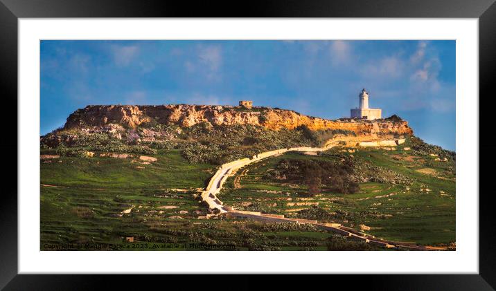 Landscape of Gozo Hill walking towards the White L Framed Mounted Print by Maggie Bajada
