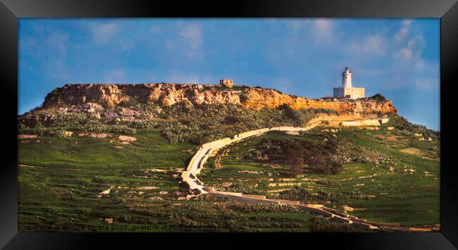 Landscape of Gozo Hill walking towards the White L Framed Print by Maggie Bajada
