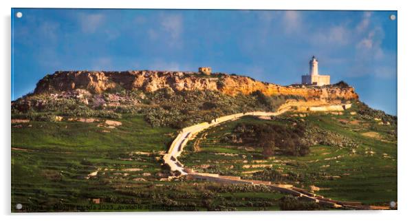 Landscape of Gozo Hill walking towards the White L Acrylic by Maggie Bajada