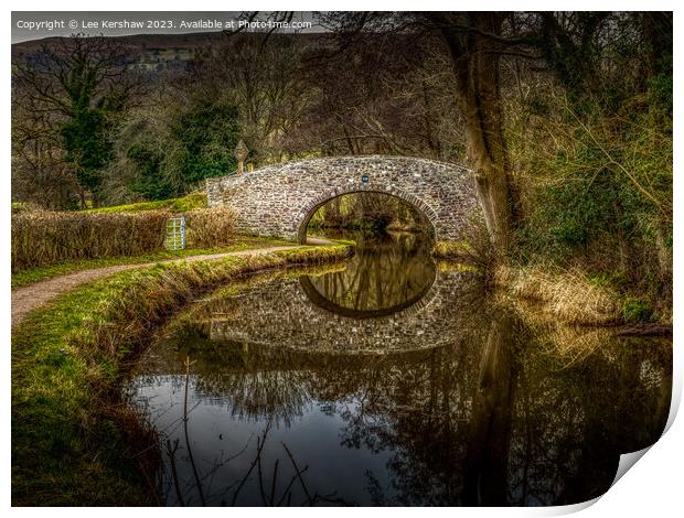 "Tranquil Reflections: Bridge 130 on the Monmouths Print by Lee Kershaw