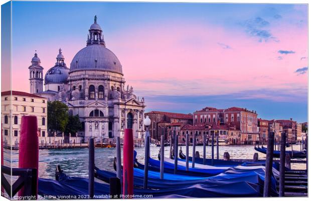Grand Canal with gondolas and church in Venice Canvas Print by Maria Vonotna