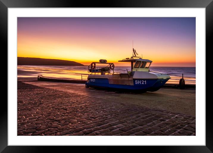 Filey fishing boat ramp at sunrise Framed Mounted Print by Tim Hill