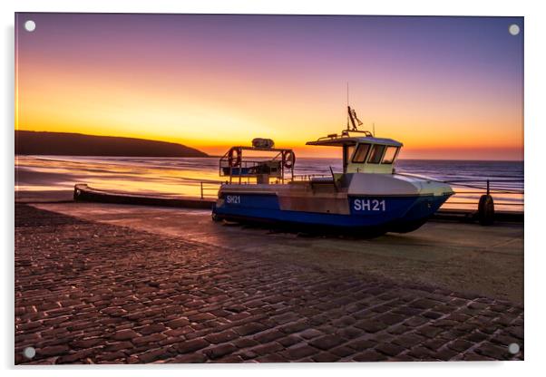 Filey fishing boat ramp at sunrise Acrylic by Tim Hill