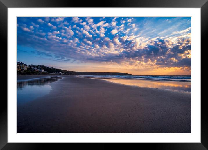 Cloudy sunrise over Filey Beach Framed Mounted Print by Tim Hill