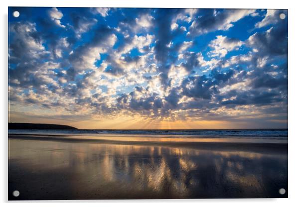 Filey Beach Sunburst Acrylic by Tim Hill